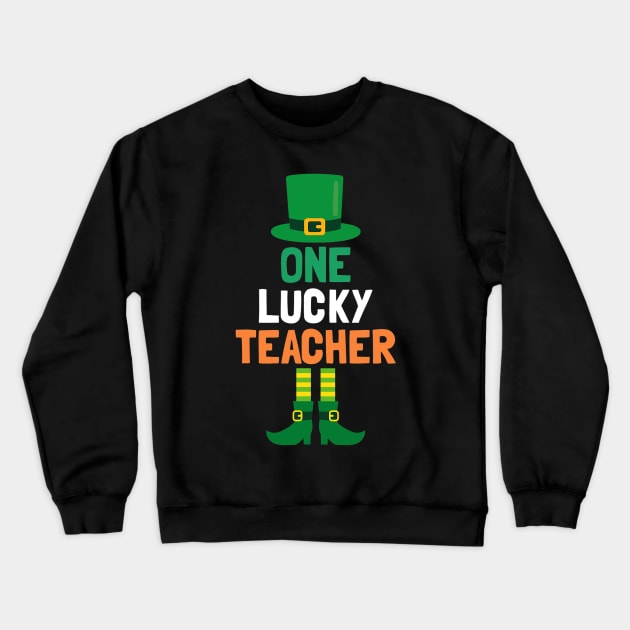 One Lucky Teacher  St Patricks Day Teaching Crewneck Sweatshirt by cloutmantahnee